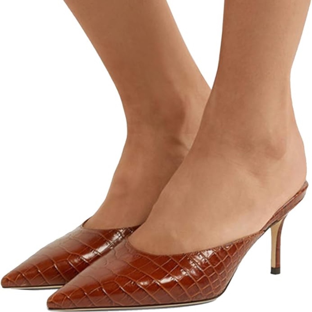 Women Classic Pointed Toe Low Mid Heel Kitten Heel Mule Sz 6